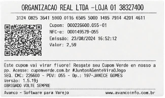 Cupom fiscal reduzido impresso, com QR Code
