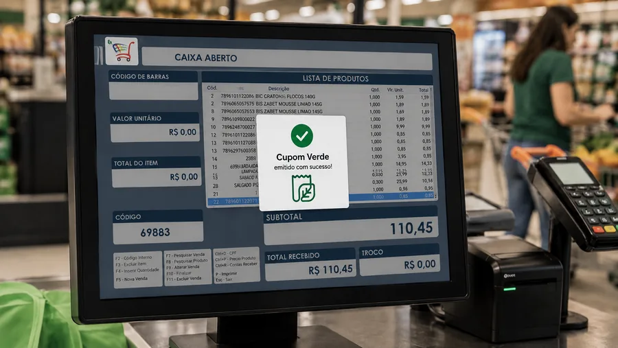 Tela do PDV com o aviso Cupom Verde emitido com sucesso